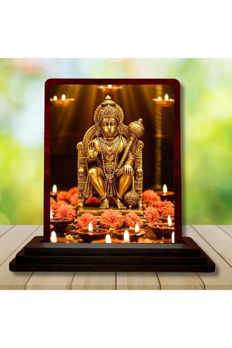 Car Desk/Table Top Lord Hanuman Wooden Photo Stand  3x4 Inches, Compact & Stylish Spiritual Display For Car, Home & Office (Pack Of 1) (F14454)