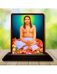 Car Desk/Table Top Swami Nigamananda Paramahansa Wooden Photo Stand  3x4 Inches, Compact & Stylish Spiritual Display For Car, Home & Office (Pack Of 1) (F14455)