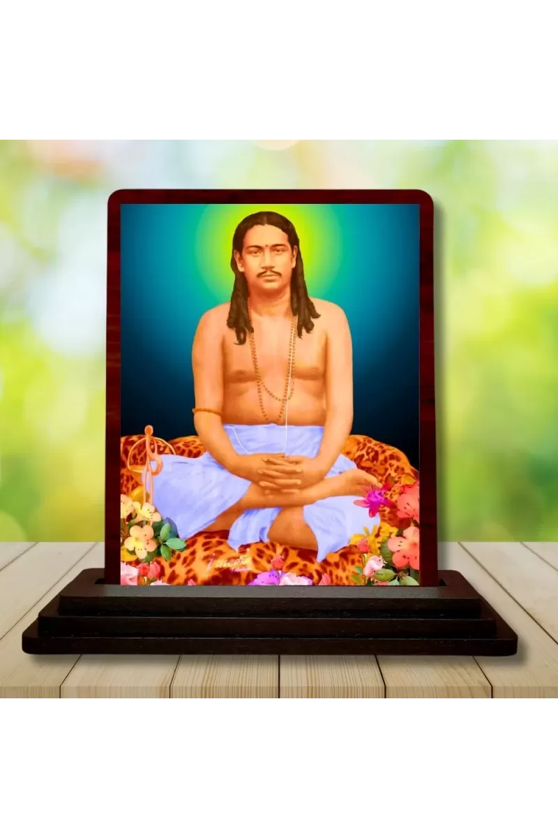 Car Desk/Table Top Swami Nigamananda Paramahansa Wooden Photo Stand  3x4 Inches, Compact & Stylish Spiritual Display For Car, Home & Office (Pack Of 1) (F14455)