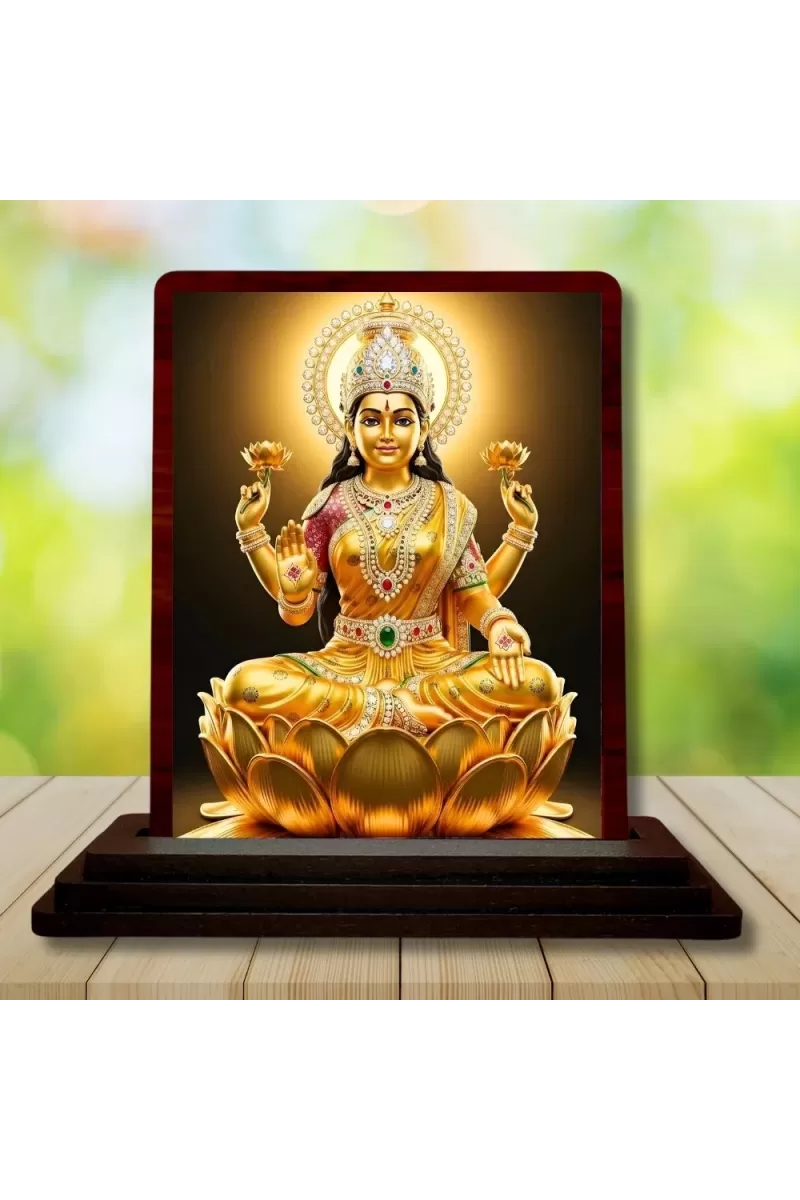 Car Desk/Table Top Goddess Lakshmi Wooden Photo Stand  3x4 Inches, Compact & Stylish Spiritual Display For Car, Home & Office (Pack Of 1) (F14456)