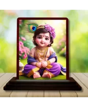 Car Desk/Table Top Lord Krishna Wooden Photo Stand  3x4 Inches, Compact & Stylish Spiritual Display For Car, Home & Office (Pack Of 1) (F14457)