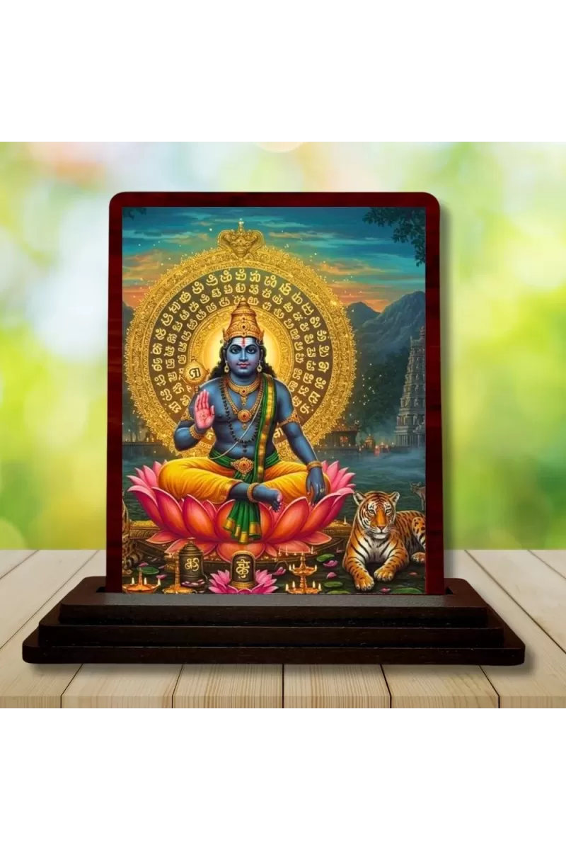Car Desk/Table Top Lord Surya Deva Wooden Photo Stand  3x4 Inches, Compact & Stylish Spiritual Display For Car, Home & Office (Pack Of 1) (F14459)