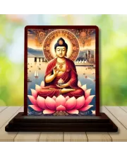 Car Desk/Table Top Lord Buddha Wooden Photo Stand  3x4 Inches, Compact & Stylish Spiritual Display For Car, Home & Office (Pack Of 1) (F14460)