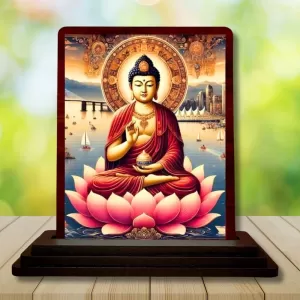 Car Desk/Table Top Lord Buddha Wooden Photo Stand 3x4 Inches, Compact & Stylish Spiritual Display For Car, Home & Office (Pack Of 1) (F14460) Car Desk/Table Top Lord Buddha Wooden Photo Stand 3x4 Inches, Compact & Stylish Spiritual Display For Car, Home & Office (Pack Of 1) (F14460)