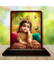 Car Desk/Table Top Cute Radha Wooden Photo Stand  3x4 Inches, Compact & Stylish Spiritual Display For Car, Home & Office (Pack Of 1) (F14461)