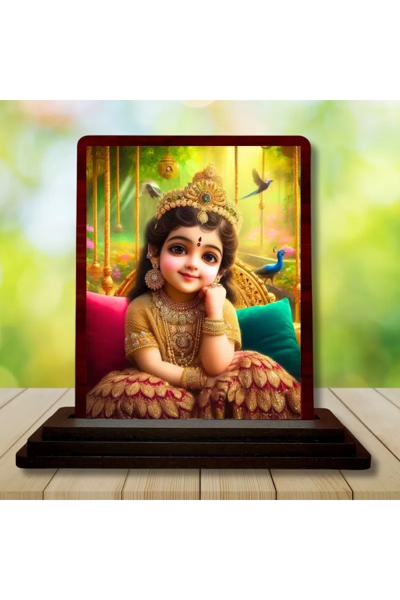 Car Desk/Table Top Cute Radha Wooden Photo Stand  3x4 Inches, Compact & Stylish Spiritual Display For Car, Home & Office (Pack Of 1) (F14461)