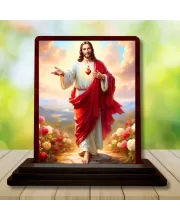 Car Desk/Table Top Lord Jesus Wooden Photo Stand  3x4 Inches, Compact & Stylish Spiritual Display For Car, Home & Office (Pack Of 1) (F14462)