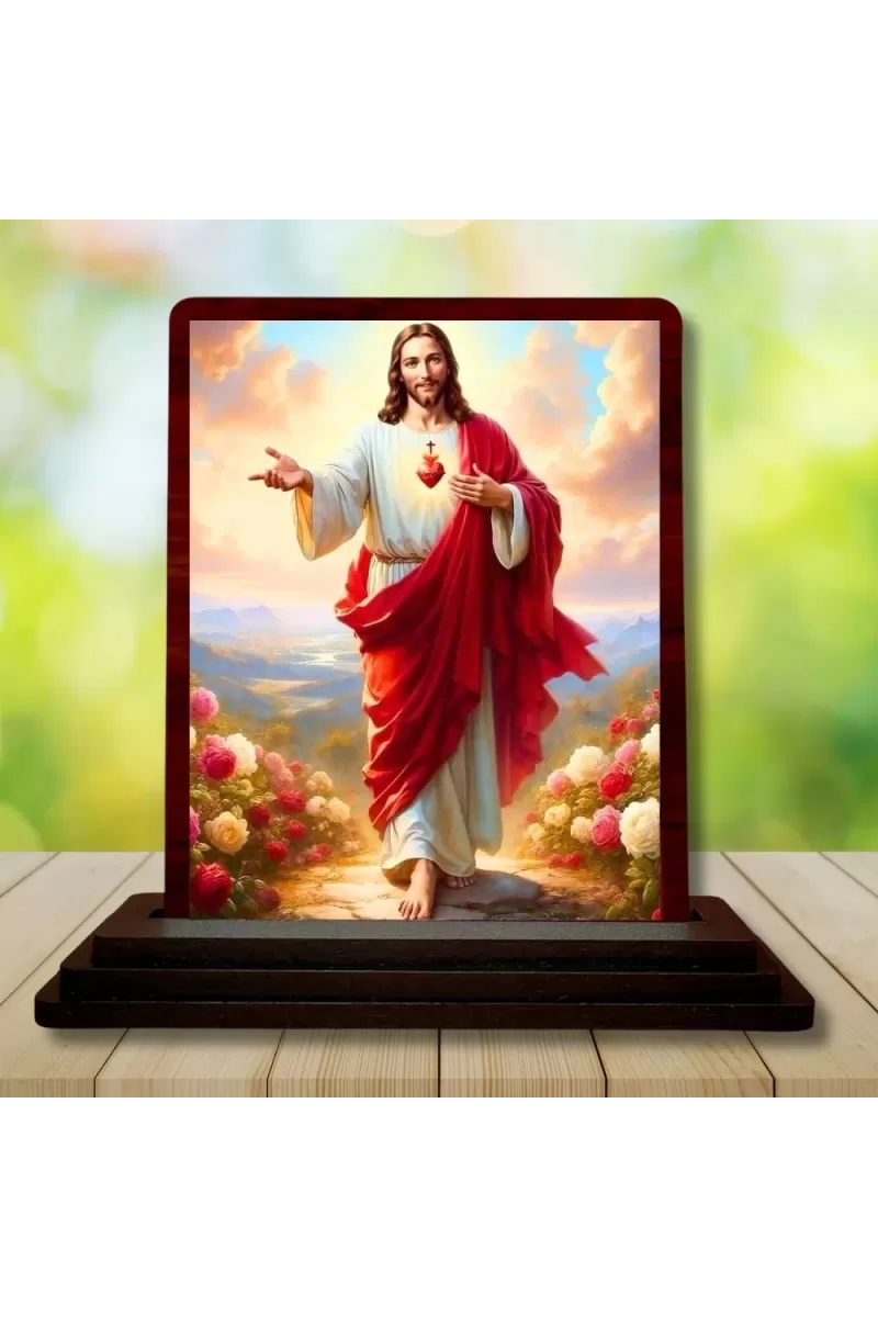 Car Desk/Table Top Lord Jesus Wooden Photo Stand  3x4 Inches, Compact & Stylish Spiritual Display For Car, Home & Office (Pack Of 1) (F14462)