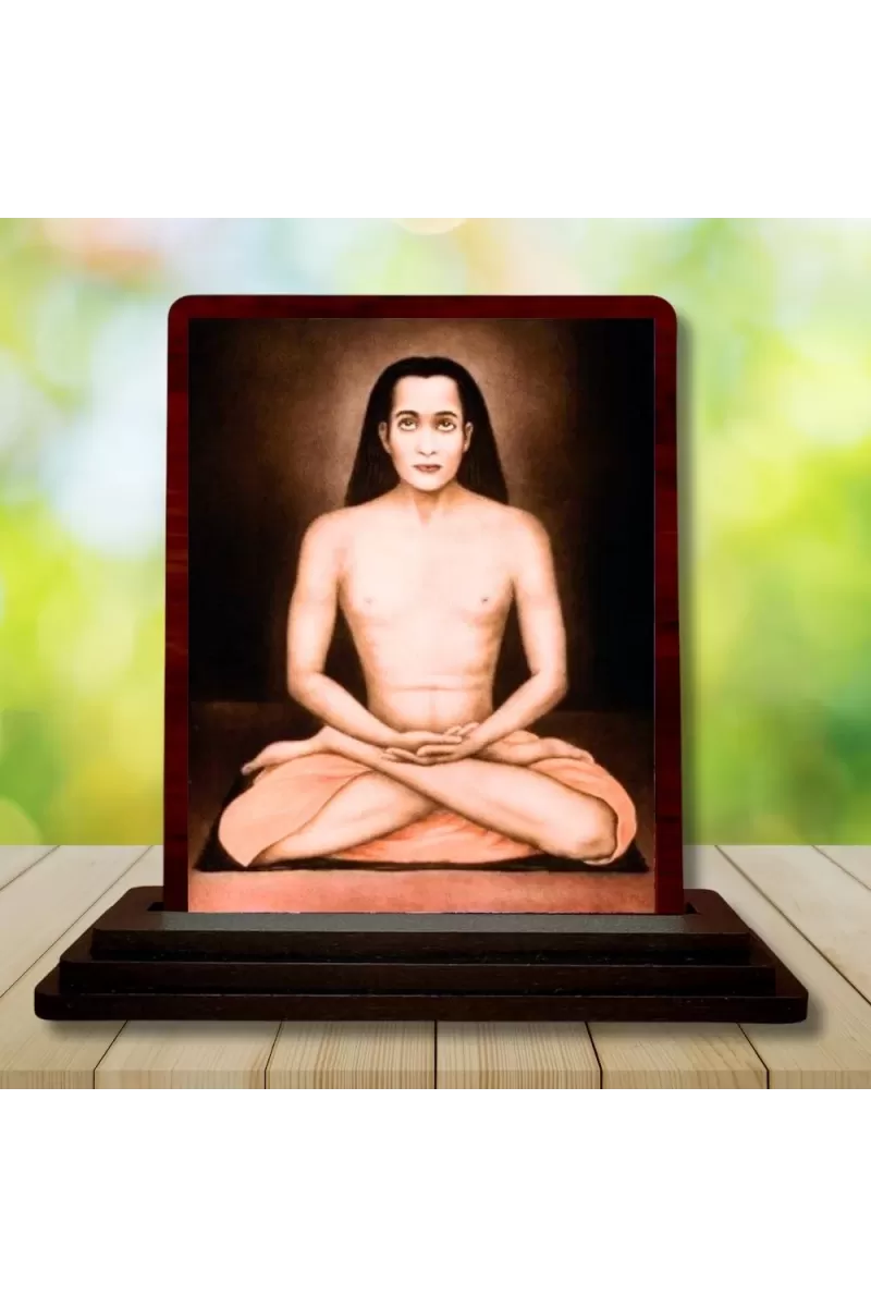 Car Desk/Table Top Mahavatar Babaji Wooden Photo Stand  3x4 Inches, Compact & Stylish Spiritual Display For Car, Home & Office (Pack Of 1) (F14463)