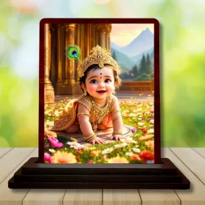 Car Desk/Table Top Little Krishna Wooden Photo Stand 3x4 Inches, Compact & Stylish Spiritual Display For Car, Home & Office (Pack Of 1) (F14465) Car Desk/Table Top Little Krishna Wooden Photo Stand 3x4 Inches, Compact & Stylish Spiritual Display For Car, Home & Office (Pack Of 1) (F14465)