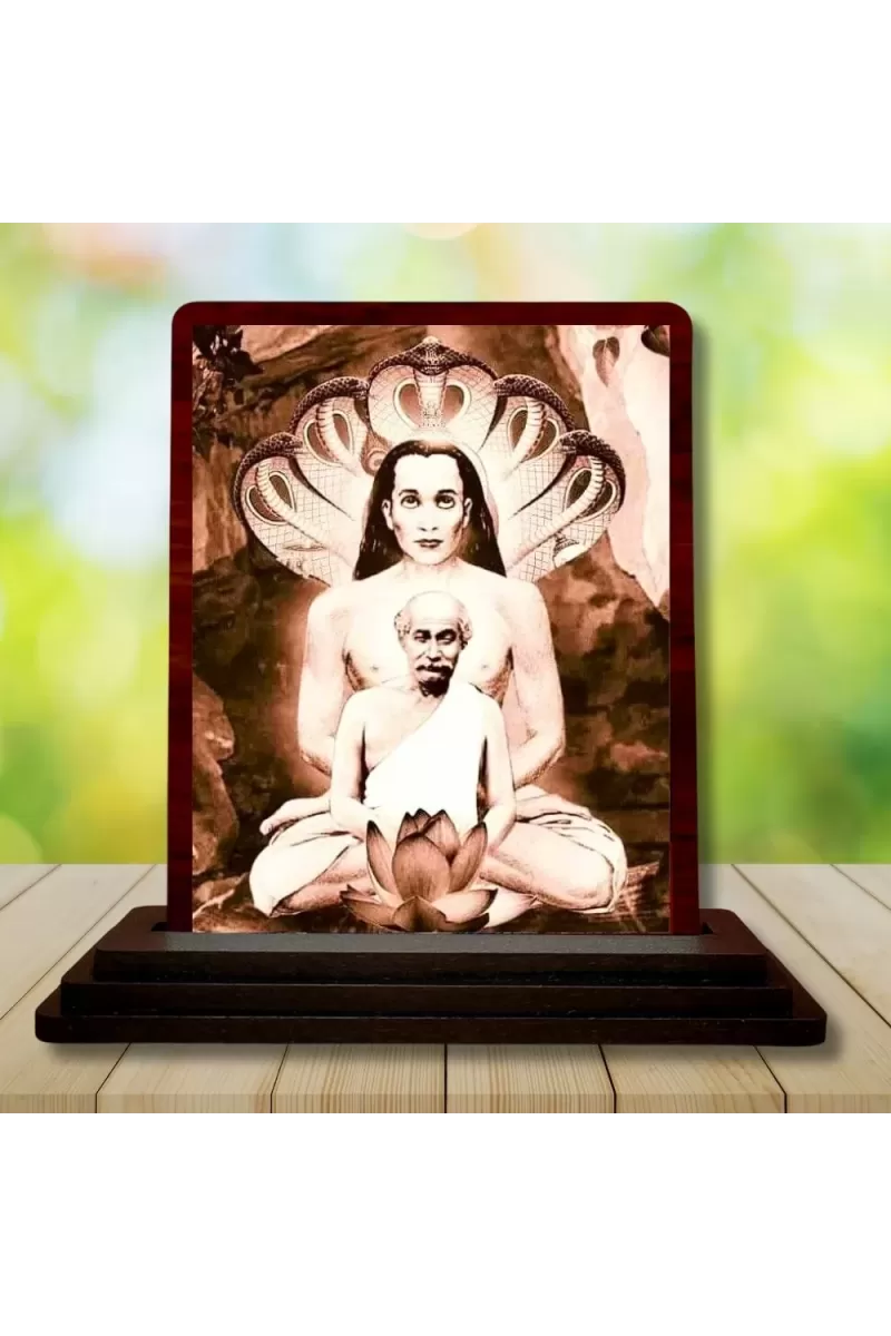 Car Desk/Table Top Mahaveer Babaji Wooden Photo Stand  3x4 Inches, Compact & Stylish Spiritual Display For Car, Home & Office (Pack Of 1) (F14466)