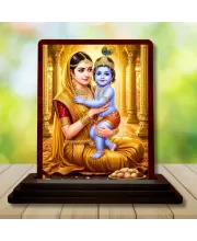 Car Desk/Table Top Yashodha Krishna Wooden Photo Stand  3x4 Inches, Compact & Stylish Spiritual Display For Car, Home & Office (Pack Of 1) (F14467)