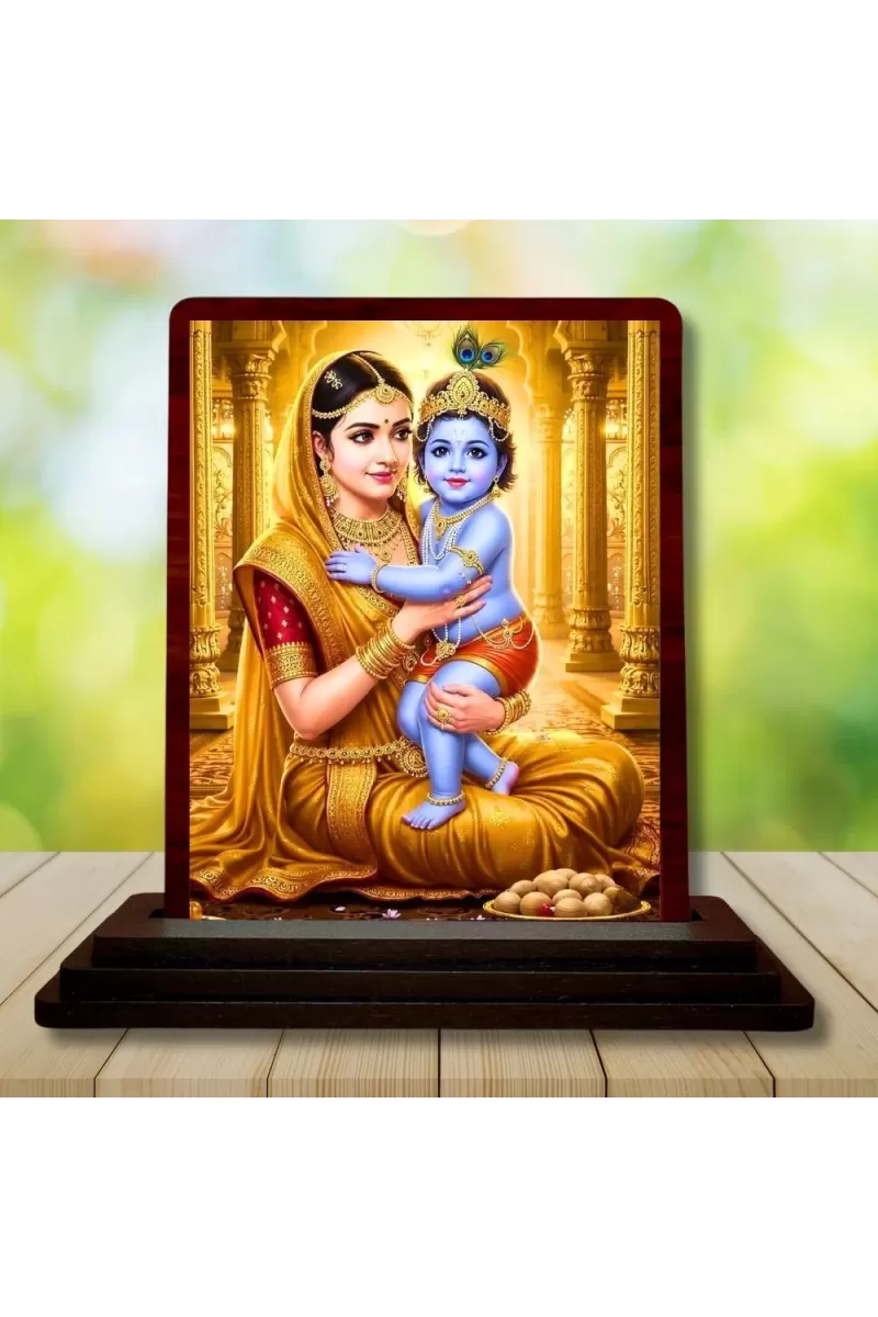 Car Desk/Table Top Yashodha Krishna Wooden Photo Stand  3x4 Inches, Compact & Stylish Spiritual Display For Car, Home & Office (Pack Of 1) (F14467)