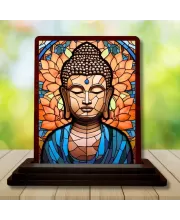 Car Desk/Table Top Lord Buddha Wooden Photo Stand  3x4 Inches, Compact & Stylish Spiritual Display For Car, Home & Office (Pack Of 1) (F14468)