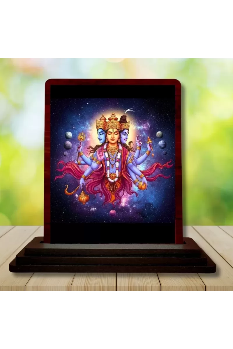Car Desk/Table Top Lord Dattatreya Wooden Photo Stand  3x4 Inches, Compact & Stylish Spiritual Display For Car, Home & Office (Pack Of 1) (F14469)