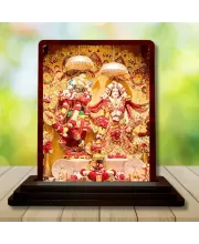Car Desk/Table Top Radha Krishna Wooden Photo Stand  3x4 Inches, Compact & Stylish Spiritual Display For Car, Home & Office (Pack Of 1) (F14470)
