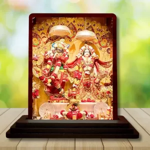 Car Desk/Table Top Radha Krishna Wooden Photo Stand 3x4 Inches, Compact & Stylish Spiritual Display For Car, Home & Office (Pack Of 1) (F14470) Car Desk/Table Top Radha Krishna Wooden Photo Stand 3x4 Inches, Compact & Stylish Spiritual Display For Car, Home & Office (Pack Of 1) (F14470)