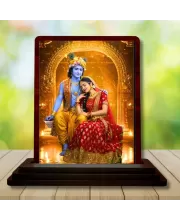 Car Desk/Table Top Radha Krishna Wooden Photo Stand  3x4 Inches, Compact & Stylish Spiritual Display For Car, Home & Office (Pack Of 1) (F14474)