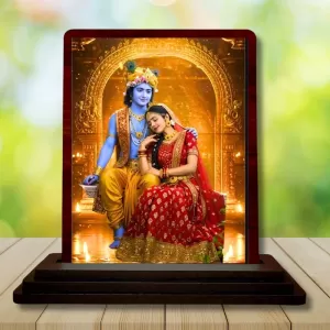 Car Desk/Table Top Radha Krishna Wooden Photo Stand 3x4 Inches, Compact & Stylish Spiritual Display For Car, Home & Office (Pack Of 1) (F14474) Car Desk/Table Top Radha Krishna Wooden Photo Stand 3x4 Inches, Compact & Stylish Spiritual Display For Car, Home & Office (Pack Of 1) (F14474)