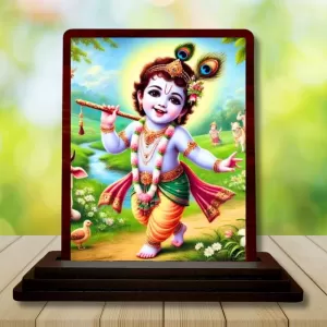 Car Desk/Table Top Lord Krishna Wooden Photo Stand 3x4 Inches, Compact & Stylish Spiritual Display For Car, Home & Office (Pack Of 1) (F14475) Car Desk/Table Top Lord Krishna Wooden Photo Stand 3x4 Inches, Compact & Stylish Spiritual Display For Car, Home & Office (Pack Of 1) (F14475)