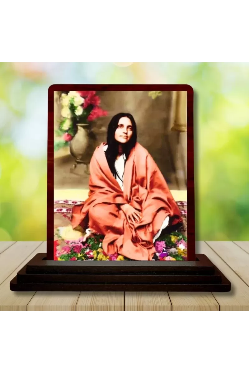 Car Desk/Table Top Anandamayi Wooden Photo Stand  3x4 Inches, Compact & Stylish Spiritual Display For Car, Home & Office (Pack Of 1) (F14476)
