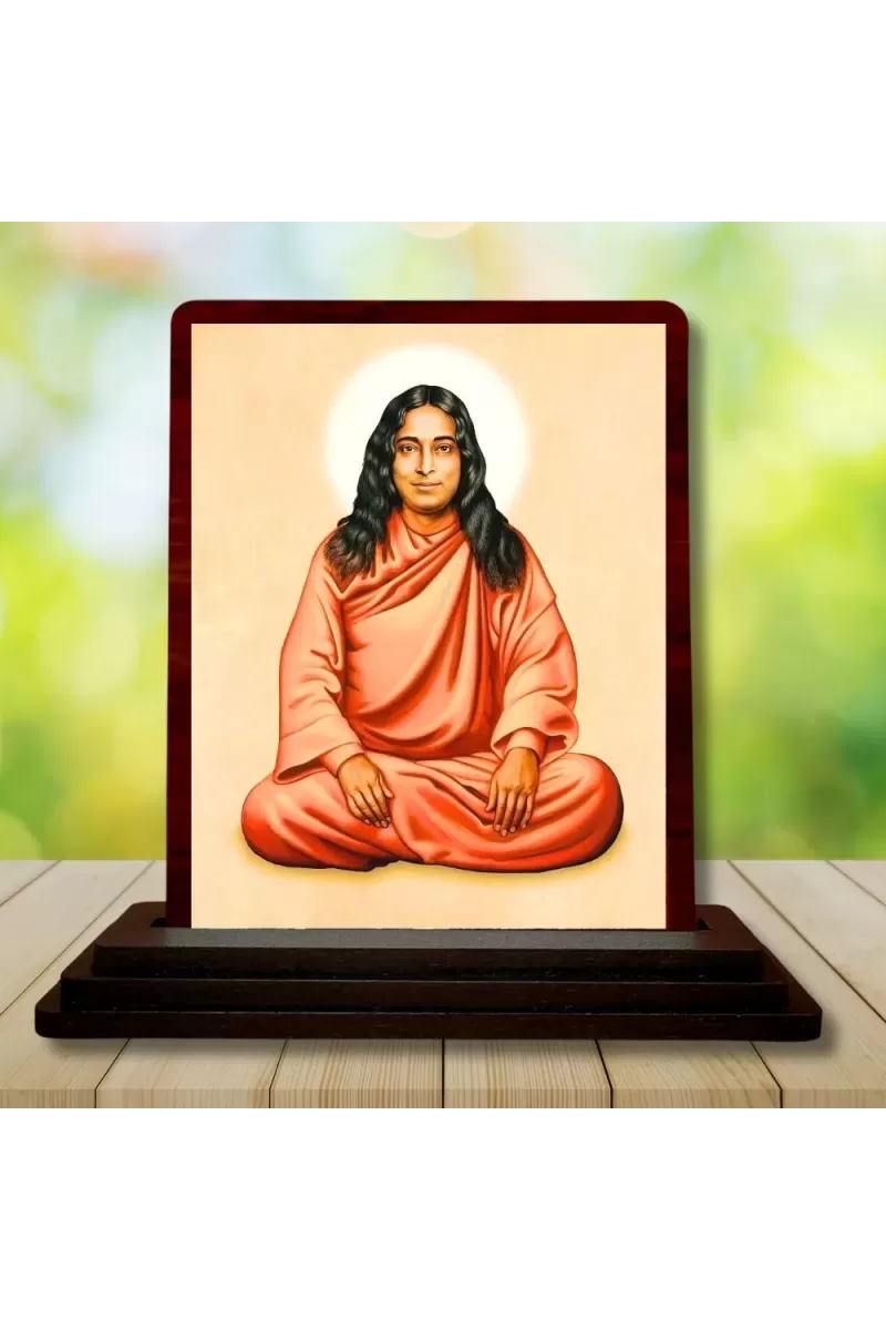 Car Desk/Table Top Paramahamsa Yogananda Wooden Photo Stand  3x4 Inches, Compact & Stylish Spiritual Display For Car, Home & Office (Pack Of 1) (F14477)