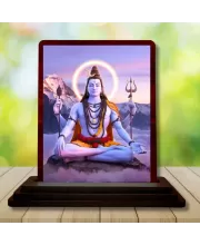Car Desk/Table Top Lord Shiva Wooden Photo Stand  3x4 Inches, Compact & Stylish Spiritual Display For Car, Home & Office (Pack Of 1) (F14478)