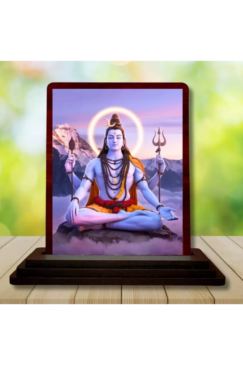 Car Desk/Table Top Lord Shiva Wooden Photo Stand  3x4 Inches, Compact & Stylish Spiritual Display For Car, Home & Office (Pack Of 1) (F14478)