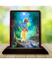 Car Desk/Table Top Lord Krishna Wooden Photo Stand  3x4 Inches, Compact & Stylish Spiritual Display For Car, Home & Office (Pack Of 1) (F14479)