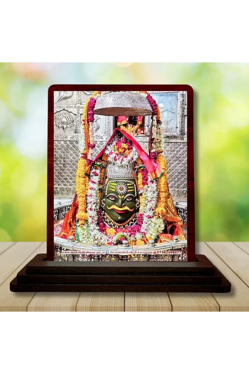 Car Desk/Table Top  Mahakaleshwar Jyotirlinga  Wooden Photo Stand  3x4 Inches, Compact & Stylish Spiritual Display For Car, Home & Office (Pack Of 1) (F14482)