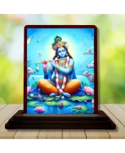 Car Desk/Table Top Lord Krishna Wooden Photo Stand  3x4 Inches, Compact & Stylish Spiritual Display For Car, Home & Office (Pack Of 1) (F14483)