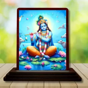 Car Desk/Table Top Lord Krishna Wooden Photo Stand 3x4 Inches, Compact & Stylish Spiritual Display For Car, Home & Office (Pack Of 1) (F14483) Car Desk/Table Top Lord Krishna Wooden Photo Stand 3x4 Inches, Compact & Stylish Spiritual Display For Car, Home & Office (Pack Of 1) (F14483)
