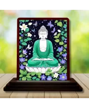 Car Desk/Table Top Lord Buddha Wooden Photo Stand  3x4 Inches, Compact & Stylish Spiritual Display For Car, Home & Office (Pack Of 1) (F14484)