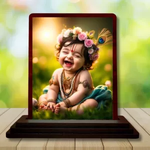 Car Desk/Table Top Lord Krishna Wooden Photo Stand 3x4 Inches, Compact & Stylish Spiritual Display For Car, Home & Office (Pack Of 1) (F14487) Car Desk/Table Top Lord Krishna Wooden Photo Stand 3x4 Inches, Compact & Stylish Spiritual Display For Car, Home & Office (Pack Of 1) (F14487)