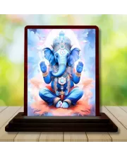 Car Desk/Table Top Lord Ganesha Wooden Photo Stand  3x4 Inches, Compact & Stylish Spiritual Display For Car, Home & Office (Pack Of 1) (F14491)