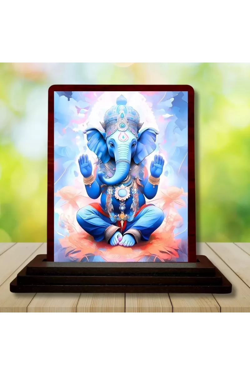 Car Desk/Table Top Lord Ganesha Wooden Photo Stand  3x4 Inches, Compact & Stylish Spiritual Display For Car, Home & Office (Pack Of 1) (F14491)