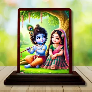 Car Desk/Table Top Radha Krishna Wooden Photo Stand 3x4 Inches, Compact & Stylish Spiritual Display For Car, Home & Office (Pack Of 1) (F14492) Car Desk/Table Top Radha Krishna Wooden Photo Stand 3x4 Inches, Compact & Stylish Spiritual Display For Car, Home & Office (Pack Of 1) (F14492)