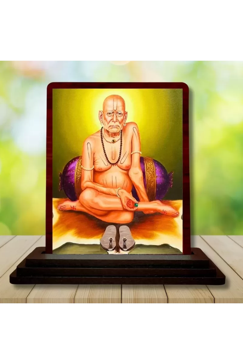 Car Desk/Table Top Swami Samarth Wooden Photo Stand  3x4 Inches, Compact & Stylish Spiritual Display For Car, Home & Office (Pack Of 1) (F14493)