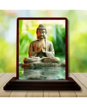 Car Desk/Table Top Lord Buddha Wooden Photo Stand  3x4 Inches, Compact & Stylish Spiritual Display For Car, Home & Office (Pack Of 1) (F14495)