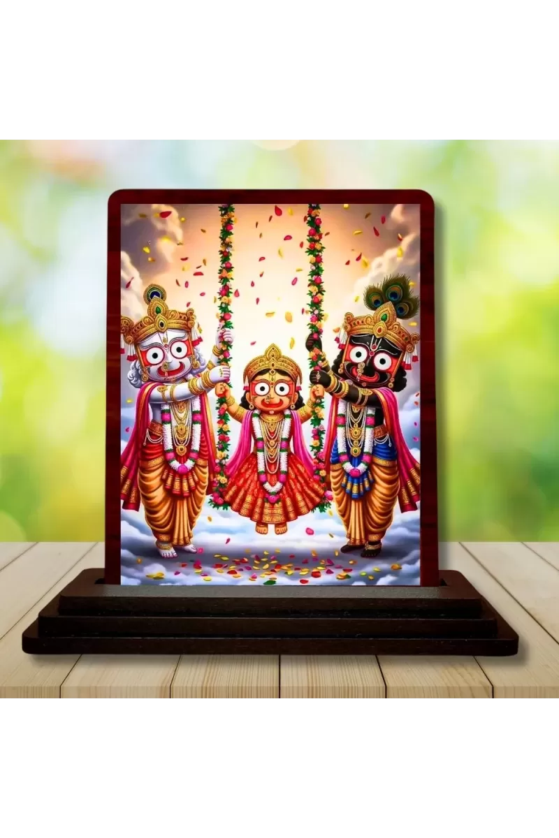 Car Desk/Table Top Lord Jagannath Wooden Photo Stand  3x4 Inches, Compact & Stylish Spiritual Display For Car, Home & Office (Pack Of 1) (F14497)