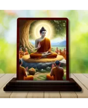 Car Desk/Table Top Lord Buddha Wooden Photo Stand  3x4 Inches, Compact & Stylish Spiritual Display For Car, Home & Office (Pack Of 1) (F14498)