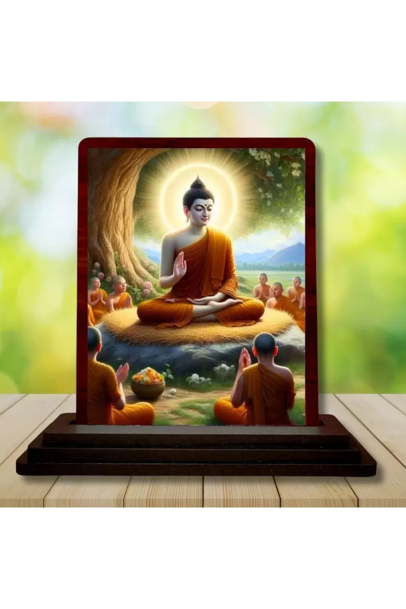 Car Desk/Table Top Lord Buddha Wooden Photo Stand  3x4 Inches, Compact & Stylish Spiritual Display For Car, Home & Office (Pack Of 1) (F14498)