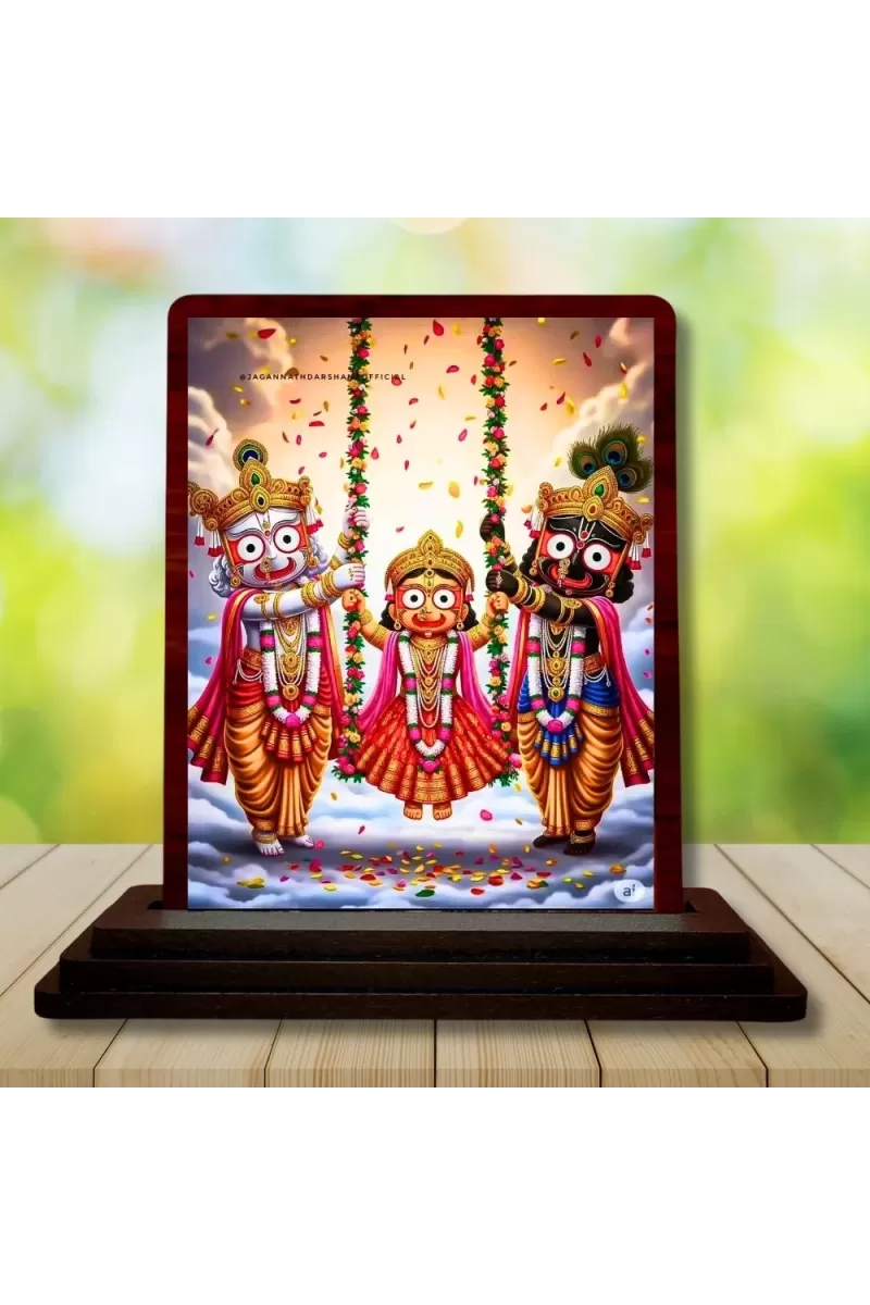 Car Desk/Table Top Lord Jagannath Wooden Photo Stand  3x4 Inches, Compact & Stylish Spiritual Display For Car, Home & Office (Pack Of 1) (F14499)