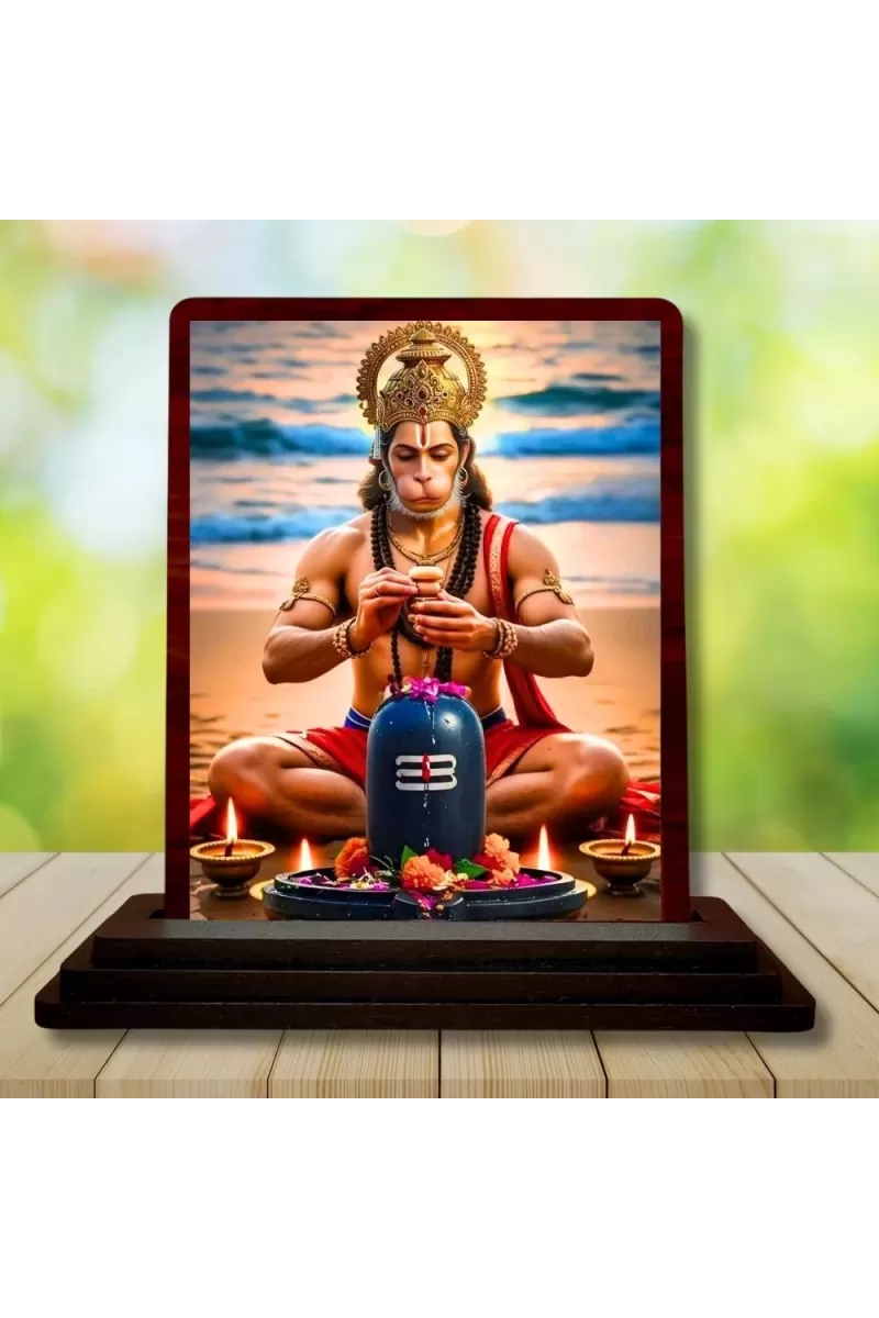 Car Desk/Table Top Lord Hanuman Wooden Photo Stand  3x4 Inches, Compact & Stylish Spiritual Display For Car, Home & Office (Pack Of 1) (F14504)