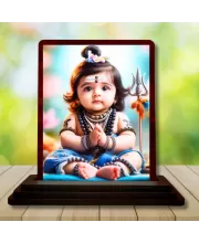 Car Desk/Table Top Lord Shiva Wooden Photo Stand  3x4 Inches, Compact & Stylish Spiritual Display For Car, Home & Office (Pack Of 1) (F14505)