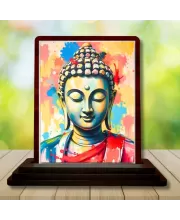 Car Desk/Table Top Lord Buddha Wooden Photo Stand  3x4 Inches, Compact & Stylish Spiritual Display For Car, Home & Office (Pack Of 1) (F14507)