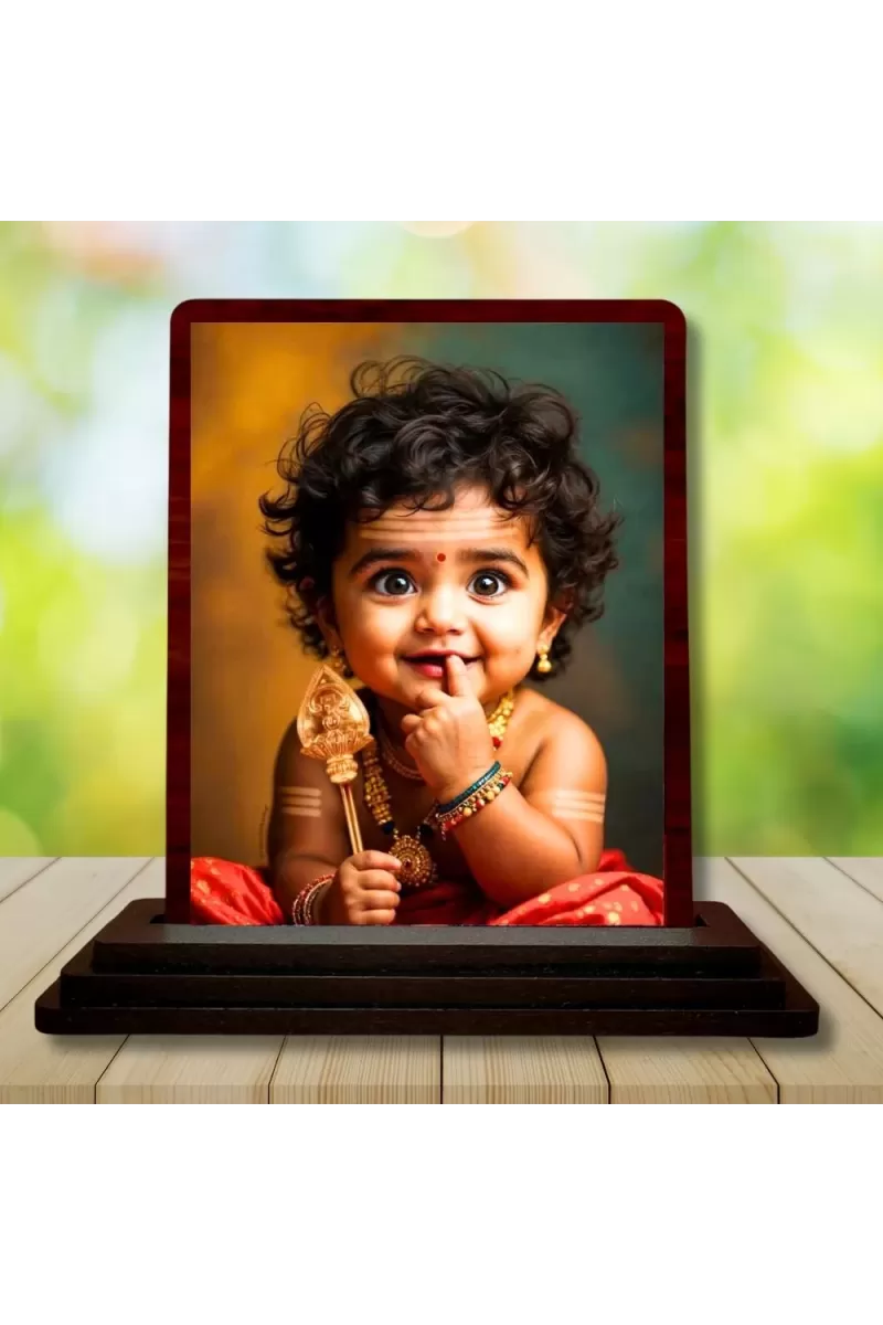 Car Desk/Table Top Lord Murugan Wooden Photo Stand  3x4 Inches, Compact & Stylish Spiritual Display For Car, Home & Office (Pack Of 1) (F14508)