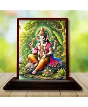Car Desk/Table Top Lord Ganesha Wooden Photo Stand  3x4 Inches, Compact & Stylish Spiritual Display For Car, Home & Office (Pack Of 1) (F14509)