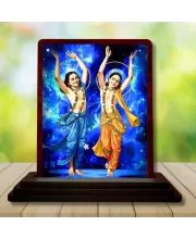 Car Desk/Table Top Gaura Nitai  Wooden Photo Stand  3x4 Inches, Compact & Stylish Spiritual Display For Car, Home & Office (Pack Of 1) (F14510)