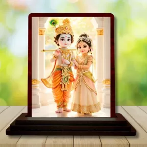 Car Desk/Table Top Radha Krishna Wooden Photo Stand 3x4 Inches, Compact & Stylish Spiritual Display For Car, Home & Office (Pack Of 1) (F14512) Car Desk/Table Top Radha Krishna Wooden Photo Stand 3x4 Inches, Compact & Stylish Spiritual Display For Car, Home & Office (Pack Of 1) (F14512)